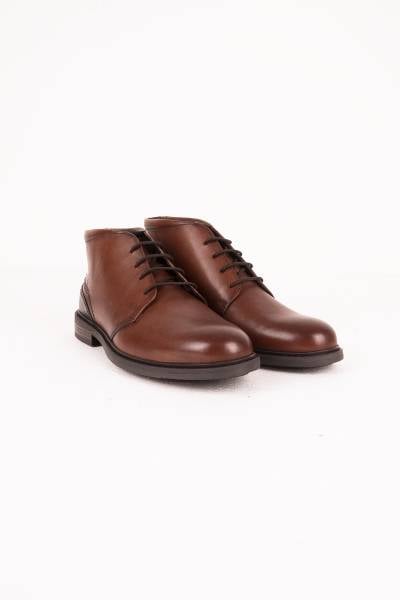 Hochschaftige Derby-Schuhe aus cognacfarbenem und marineblauem Leder