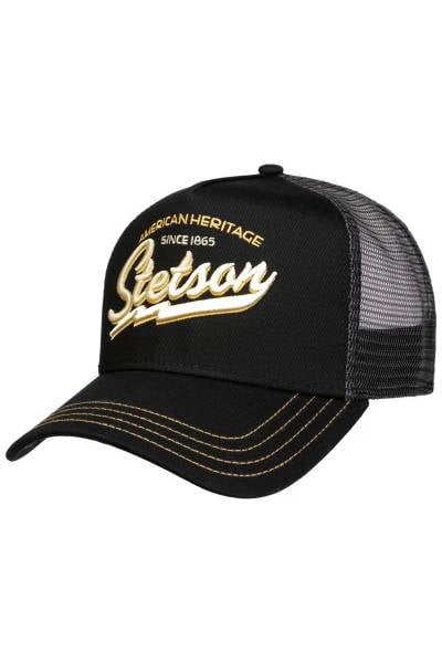 Schwarze Mesh-Cap mit gelber und weißer Stickerei