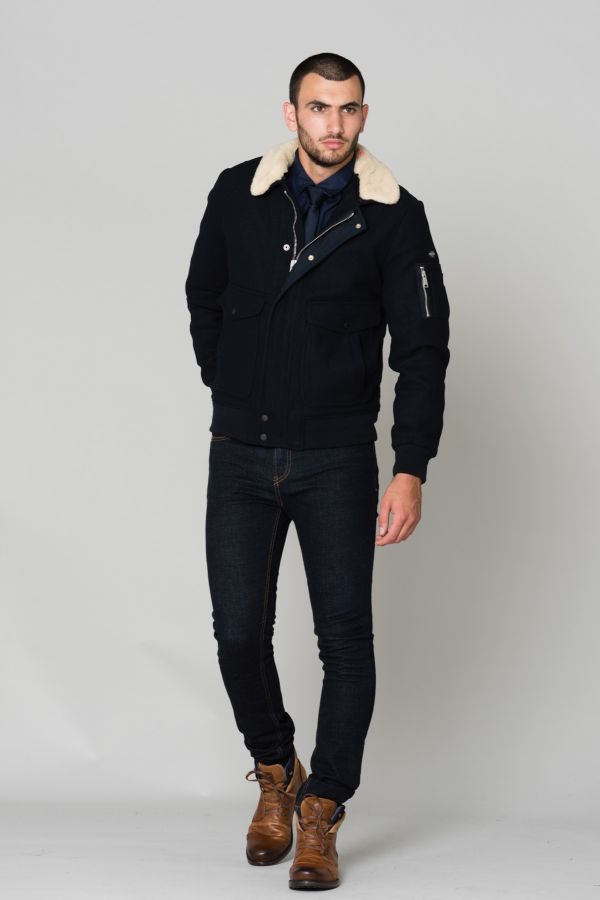 herren Jacke schott AIRCREW DK NAVY OFF WHITE - leder-jack.de