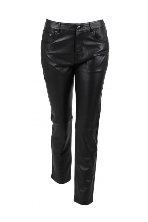 Pantalon style 501 en cuir noir femme