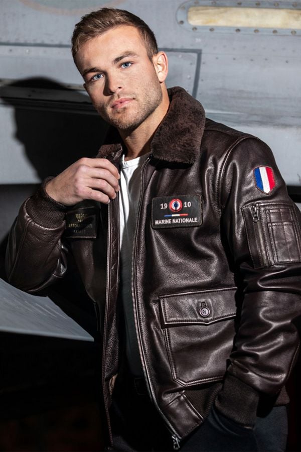 Blouson Homme Marine Nationale ANM FUR COW AIR MILLED BROWN