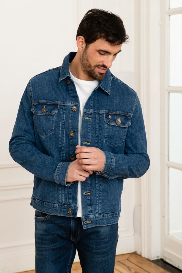 Veste jean légère avec col chemise et poches plaquées pour homme
