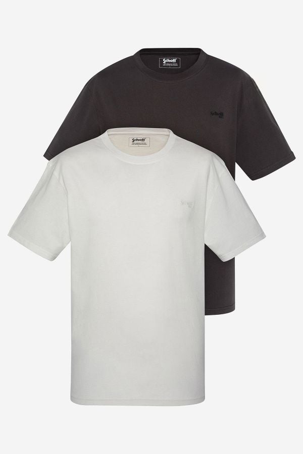 Herren T-shirt Schott TSBASE01 WASHED BLACK / OFF WHITE