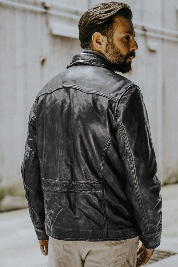 Blouson Homme The Jack Leathers AVIATOR BLACK +COLLAR RUB OFF 046 IRON