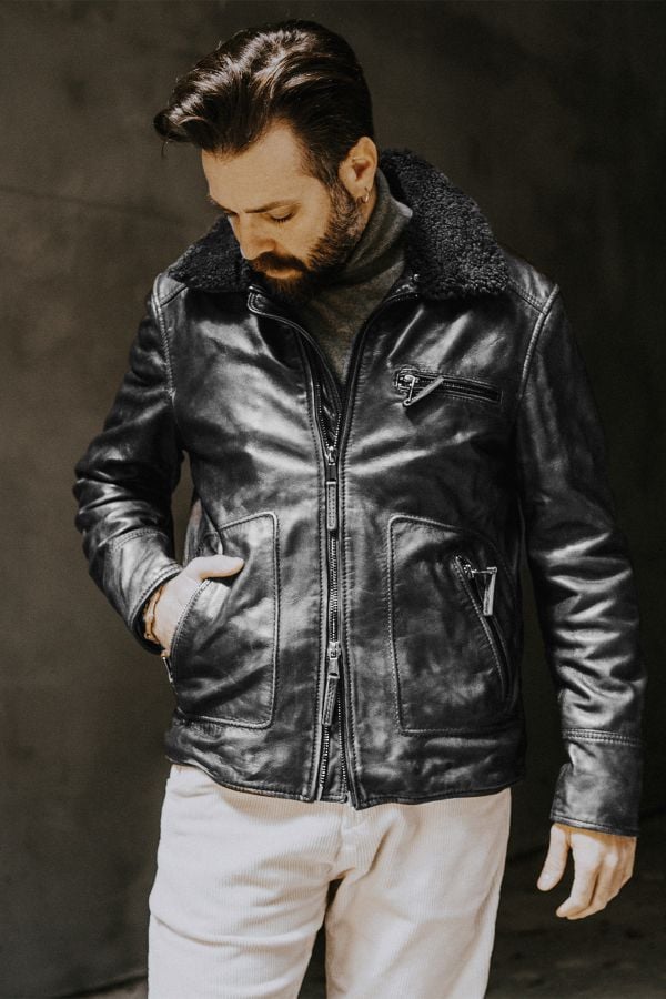 Chaqueta Hombre The Jack Leathers AVIATOR BLACK +COLLAR RUB OFF 046 IRON