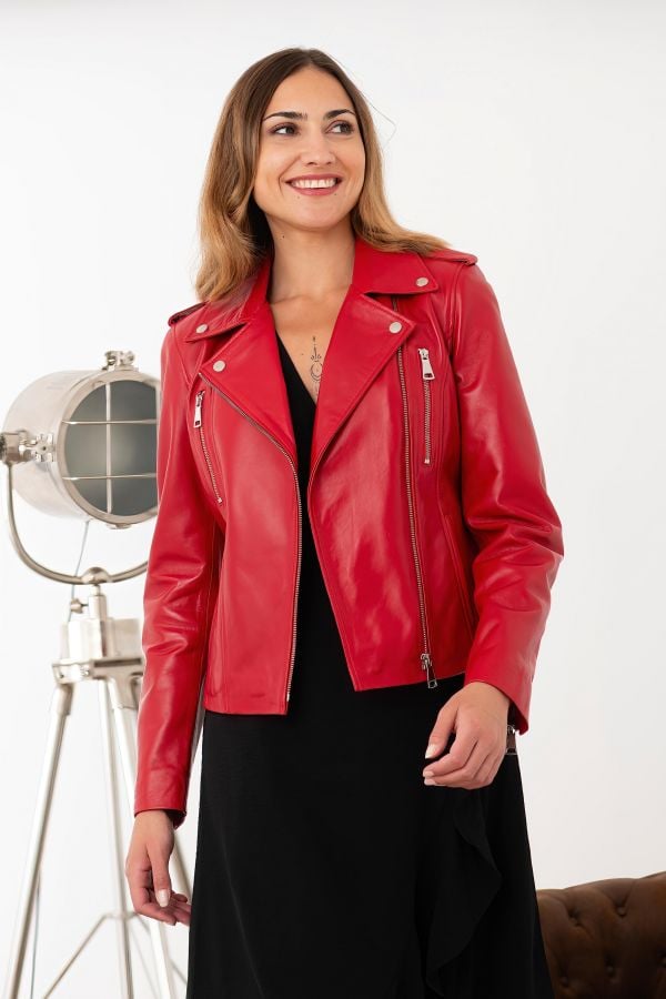 Blouson Femme Cityzen NEW ICONIQUE AGNEAU PERLE ROUGE