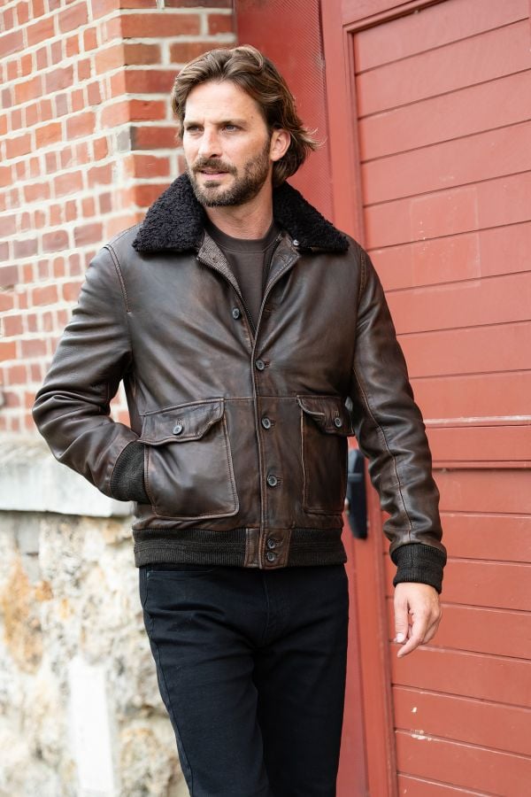 Blouson Homme The Jack Leathers OTTAWA DARK BROWN +COLLAR RUB OFF 708 CORTECCIA