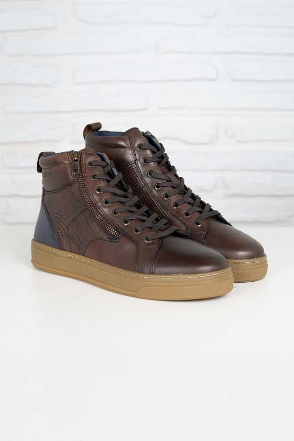 Baskets En Cuir Homme Redskins BILLON CHATAIGNE MARINE