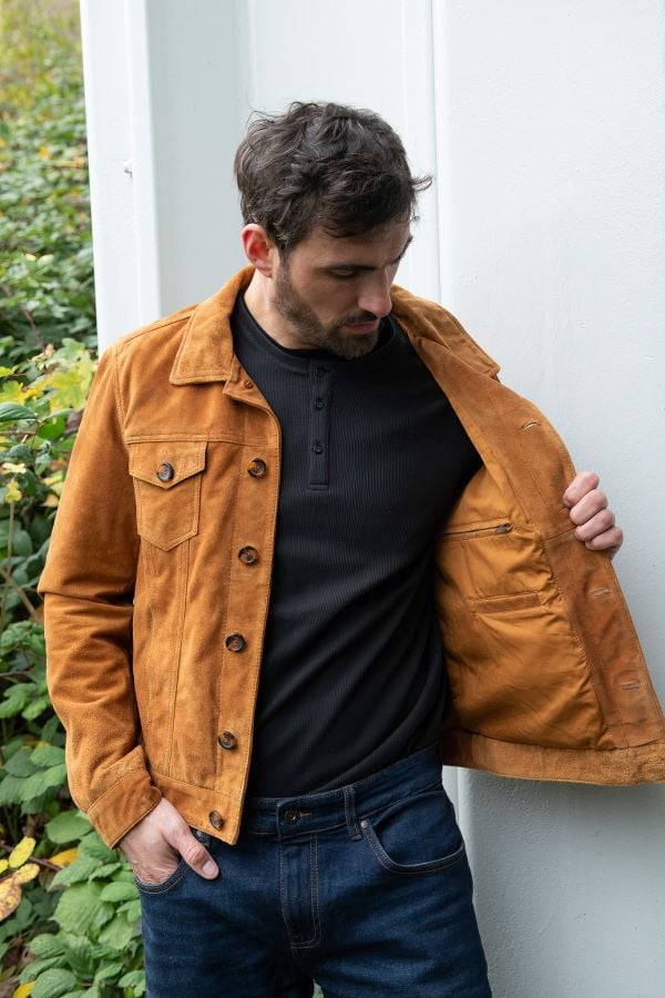 Blouson Homme Serge Pariente JEANS JACKET SUEDE COGNAC