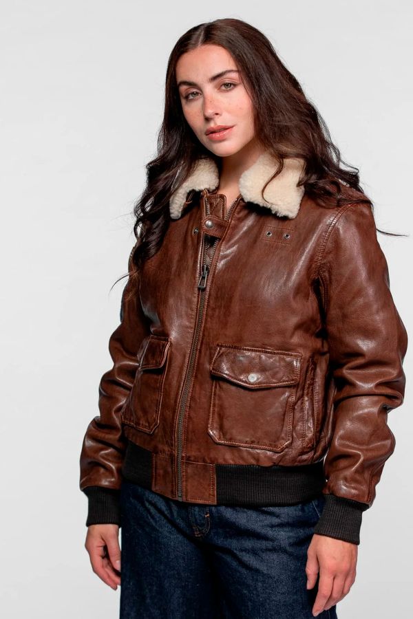 Blouson Femme Rose Garden AIR PILOT LAMB DARK COGNAC