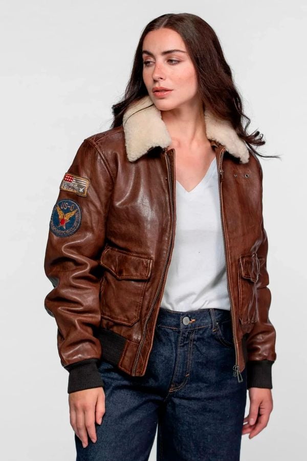 Blouson Femme Rose Garden AIR PILOT LAMB DARK COGNAC
