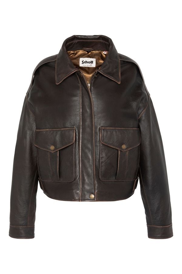 Blouson Femme Schott LCWDELIAVIN2 DARK BROWN VINT