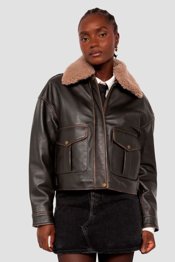 Blouson Femme Schott LCWDELIAVIN2 DARK BROWN VINT