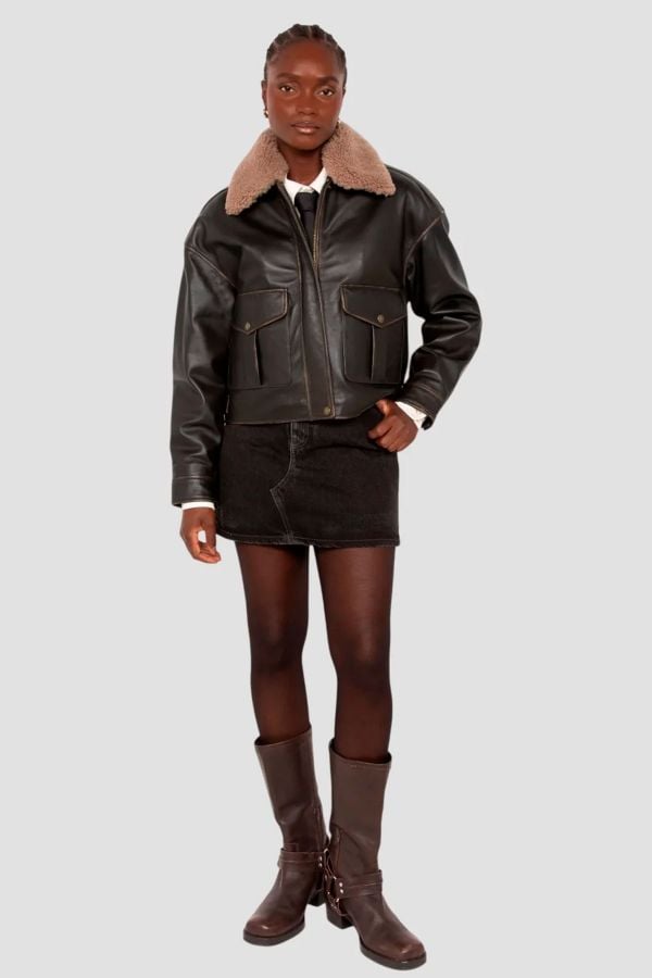 Blouson Femme Schott LCWDELIAVIN2 DARK BROWN VINT