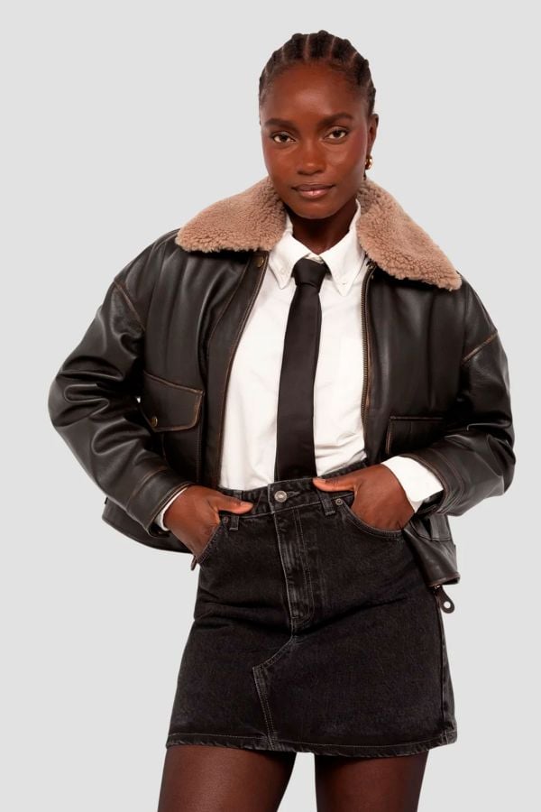 Blouson Femme Schott LCWDELIAVIN2 DARK BROWN VINT