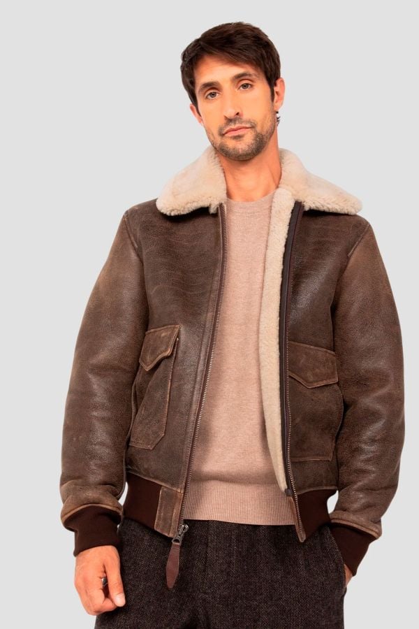 Blouson Homme Schott LCSHEEPPILOT BROWN