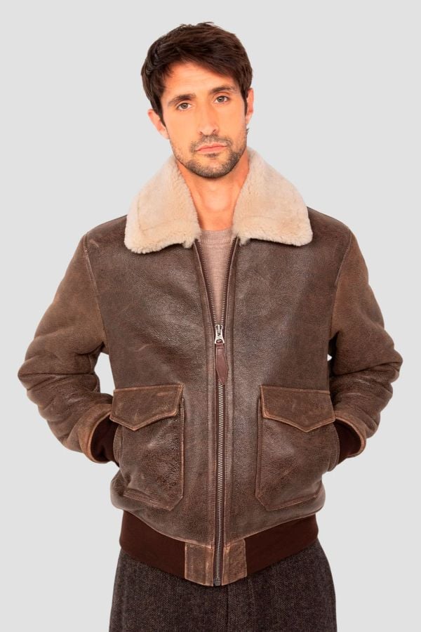 Blouson Homme Schott LCSHEEPPILOT BROWN