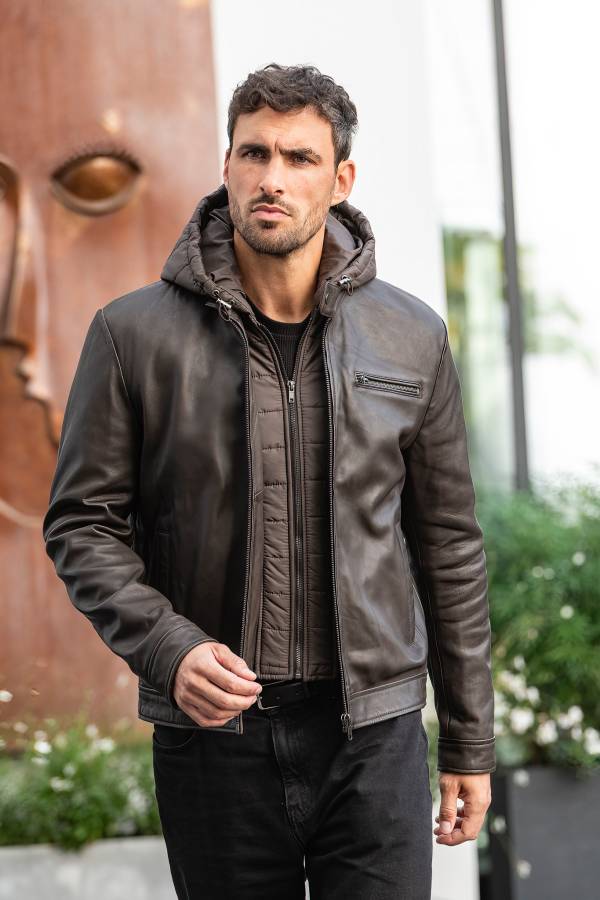  Uomo Serge Pariente RETRO HOOD NYLON DARK BROWN — vista 1